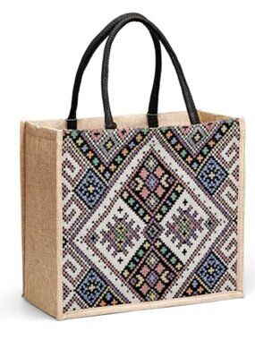 🆕 Jute Tote Bags for Women,14''x12'' Large Burlap Tote Bag with Laminated